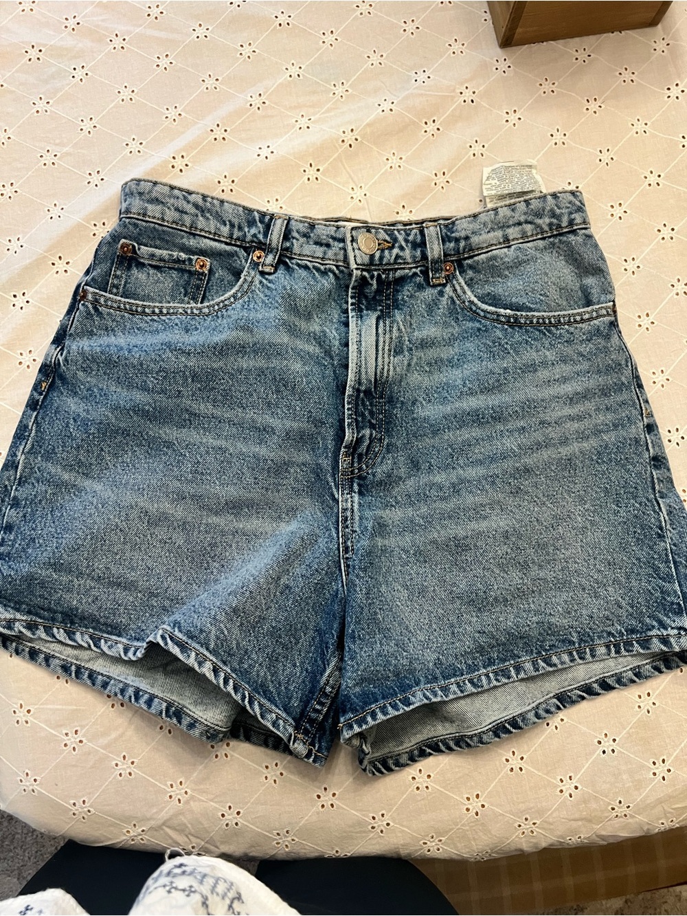 Zara Size 14 Classic High-Rise Blue Denim Shorts